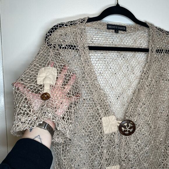 Mirror Image Y2K cardigan short sleeve beige goblin cottage whimsygoth grunge S - Picture 4 of 9